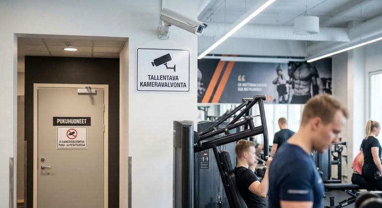 Kuntosalilla käytössä kameravalvonta ja valvontakamerat.