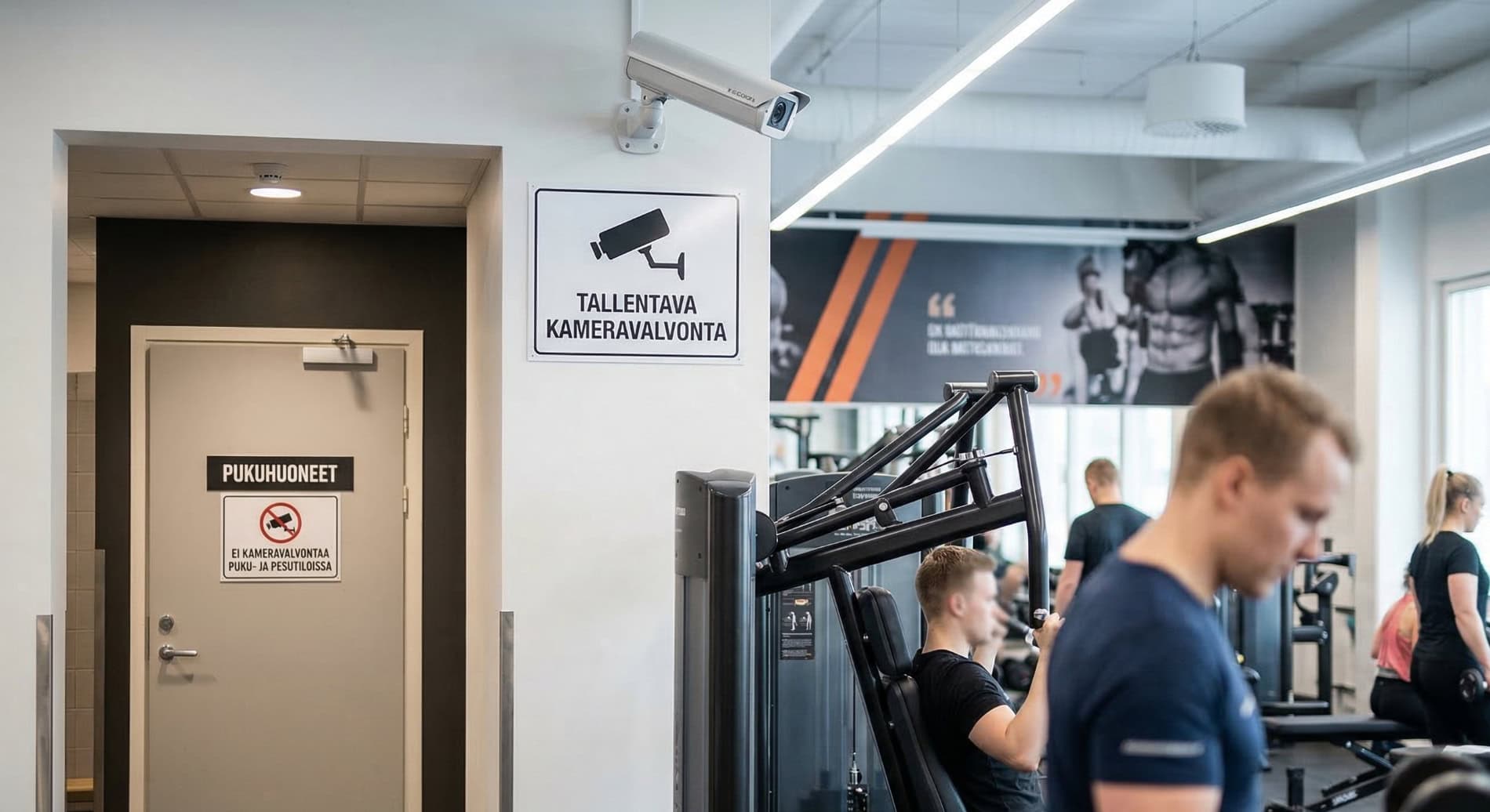 Kuntosalilla käytössä kameravalvonta ja valvontakamerat.