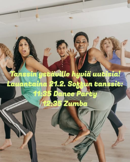 Energiakasta tanssitunti ystäville, Zumba ja dance party.