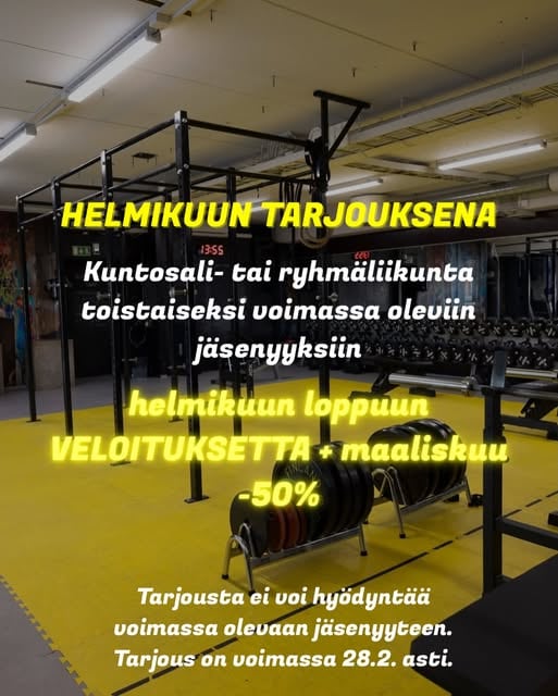 Kuntosali ja ryhmäliikunta -50%.