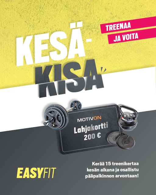 Treenaa ja voita palkintoja, kerää 15 treenikertaa ja voita lahjakortti 200 €.