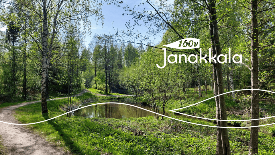 Janakkala luonnonpuisto ja joki, suomalainen maisema, rauhallinen ja vehreä ympäristö.
