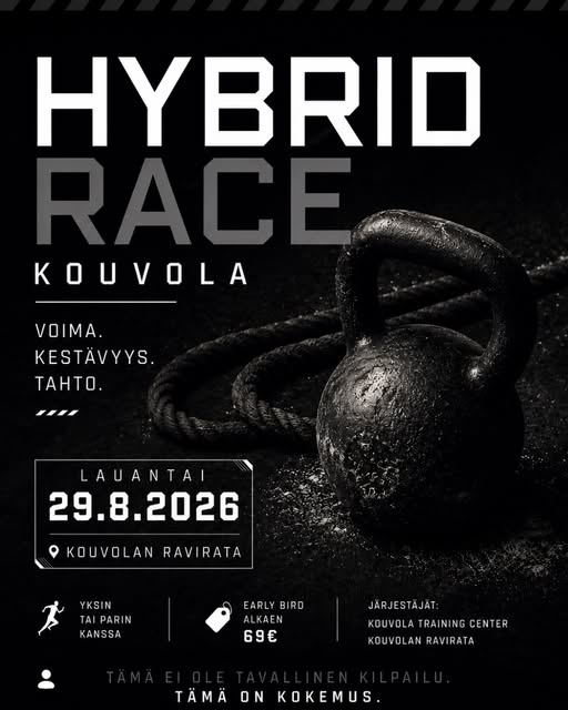 Kouvolan hybrid-kilpailu 29.8.2026, voimakas ja kestävä treeni, kettlebell ja voimanostotapahtuma.