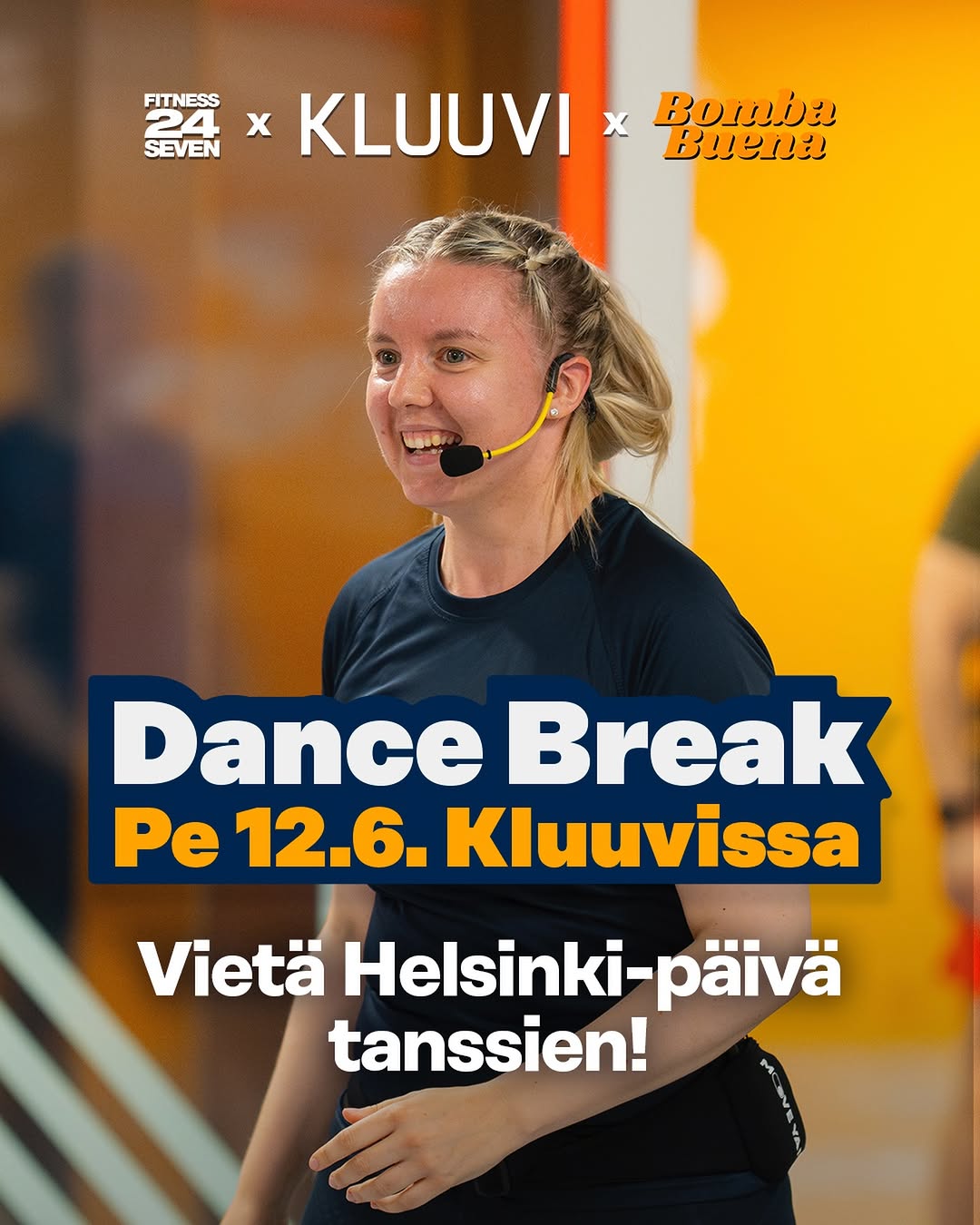 Perjantaina 12.6. Kluuvin kauppakeskuksessa fiilistellään musiikkia, liikettä ja tanssienergiaa DanceBreak-tapahtumassa yhdessä Fitness24Sevenin huikeiden ohjaajien kanssa. 🤩 🪇 BombaBuena käynnistää tapahtuman livemusiikilla klo 15.30. Hyppää mukaan energisiin, latinalaisvaikutteisiin 30 min DanceMix-workshopeihin klo 16.15 ja 17.15. 💃 Luvassa rytmiä, iloa ja osallistumispalkintoja. Tule yksin tai porukalla juhlistamaan Helsinki-päivää. A Big Welcome! 💙 #fitness24sevenfinland #helsinkipäivä #bombabuena #kauppakeskuskluuvi
