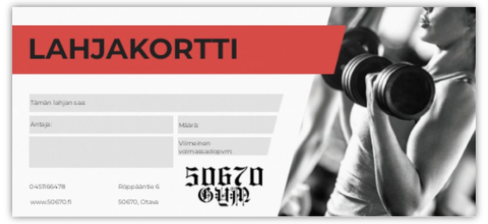 Lahjakortti kuntosalille ja personal trainingiin, täydellinen liikuntalahja ystävälle tai perheenjäs.
